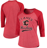 Calgary Flames NHL Majestic - Women's Softhand ¾ Sleeve T-Shirt