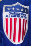 Charlestown Chiefs Slap Shot - Blue #18 Jeff Hanson Jersey