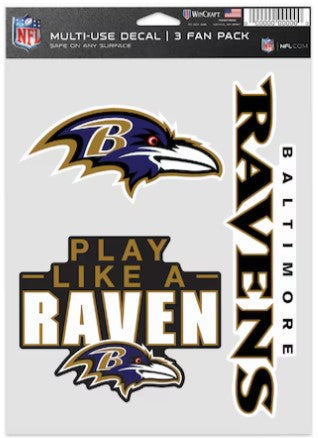 Baltimore Ravens NFL WinCraft – 3 Sticker Fan Pack