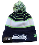 Seattle Seahawks NFL New Era - Striped Cuffed Knit Beanie with Pom