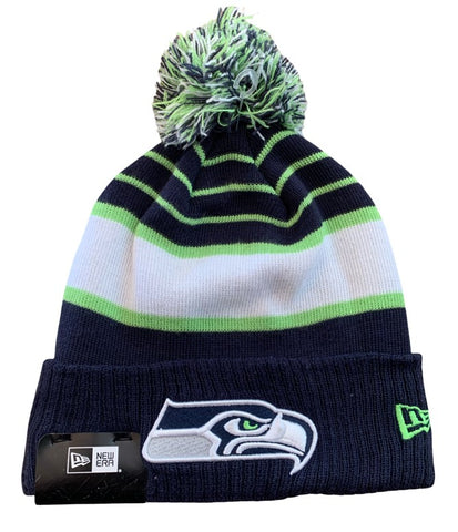 Seattle Seahawks NFL New Era - Striped Cuffed Knit Beanie with Pom