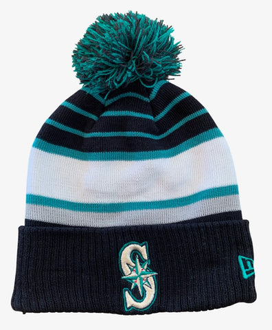 Seattle Mariners MLB New Era - Striped Cuffed Knit Beanie with Pom