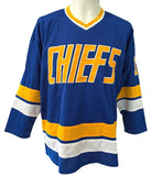 Charlestown Chiefs Slap Shot - Blue #18 Jeff Hanson Jersey