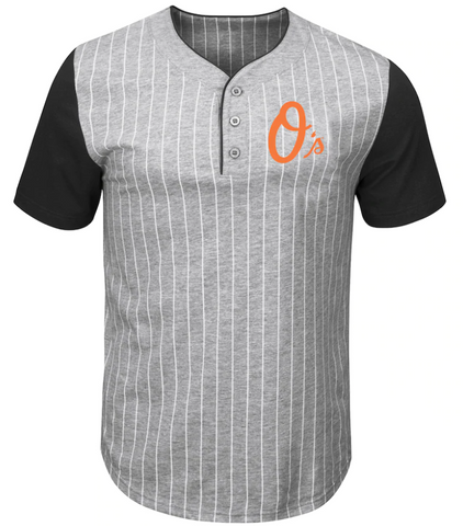 Baltimore Orioles MLB Majestic - Pinstripe Henley T-Shirt
