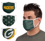 Green Bay Packers NFL FOCO - Adult Face Covering 3-Pack