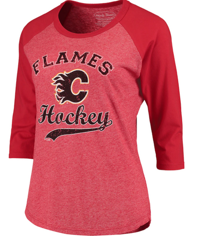 Calgary Flames NHL Majestic - Women's Softhand ¾ Sleeve T-Shirt