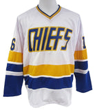 Charlestown Chiefs Slap Shot - White #16 Jack Hanson Jersey