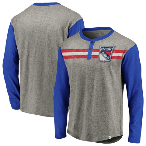 New York Rangers NHL Fanatics – Classic Stripe Long Sleeve Henley T-Shirt